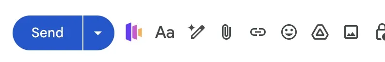 Gmail's compose toolbar with the Dealboard icon sitting just right of the Send button