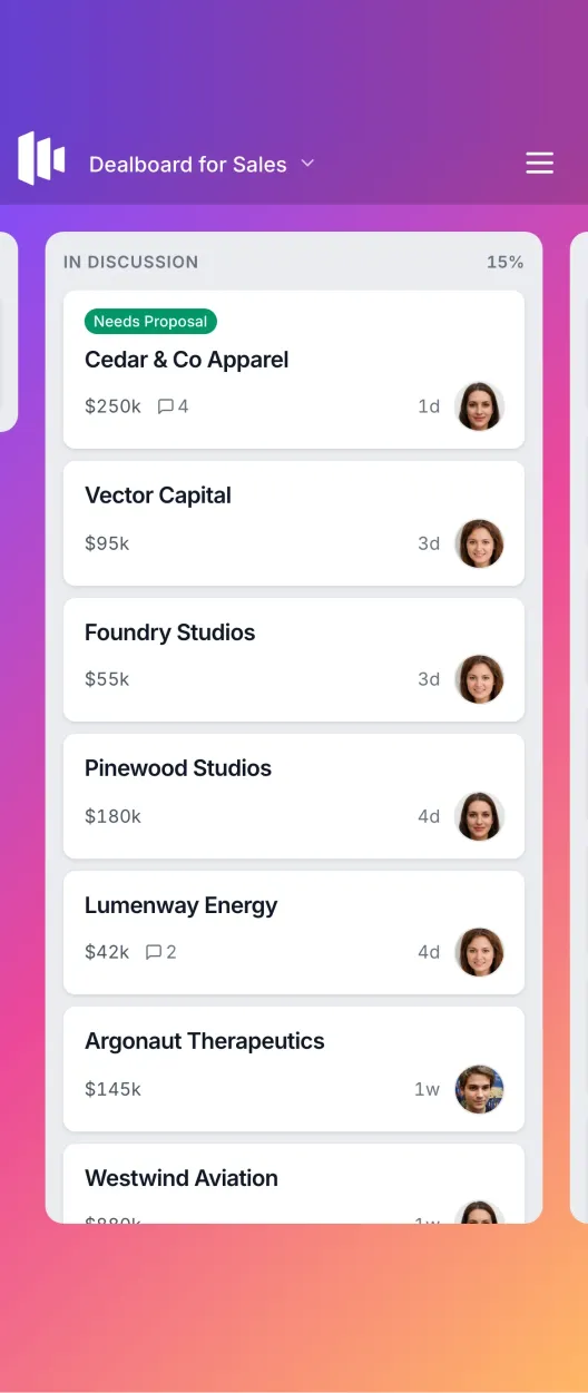 Dealboard mobile pipeline